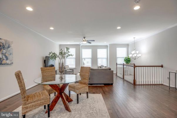 Chandelier, Dining room, Interior, Living room, Recessed Lighting, Wood Texture Flooring