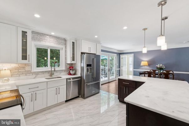 Interior, Kitchen, Marble, Pendant Lights, Recessed Lighting, Stainless Steel Appliances
