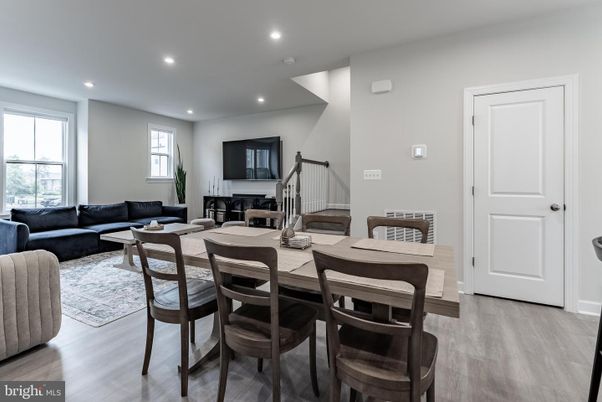 Dining room, Interior, Living room, Recessed Lighting, Wood Texture Flooring
