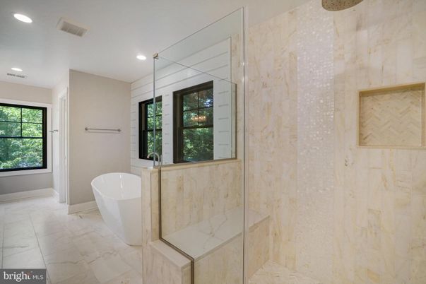 Bathroom, Free Standing Baths, Interior, Marble, Marble Walls, Recessed Lighting