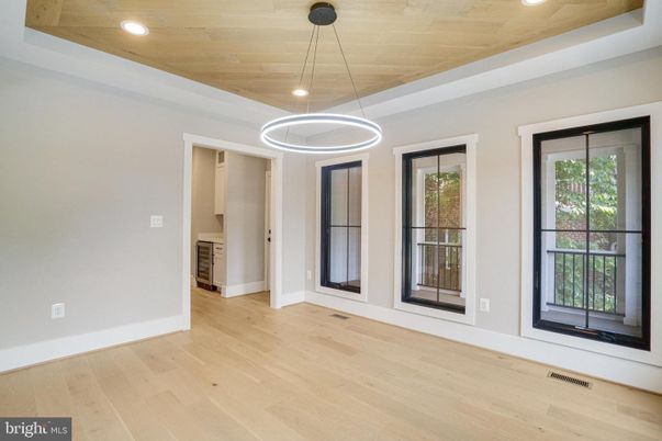 Empty room, Interior, Pendant Lights, Recessed Lighting, Wooden Ceilings, Wood Texture Flooring
