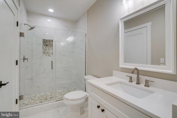 Bathroom, Glass Shower, Interior, Marble, Marble Walls, Recessed Lighting