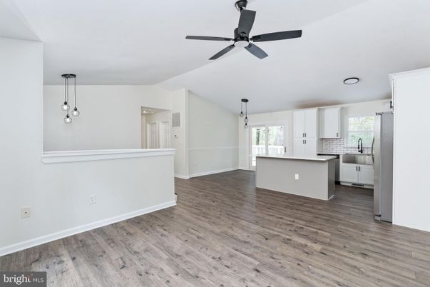 Empty room, Interior, Kitchen, Pendant Lights, Wood Texture Flooring