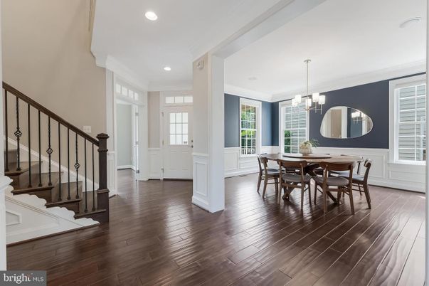 Dining room, Interior, Pendant Lights, Recessed Lighting, Wood Texture Flooring