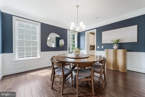 Dining room, Interior, Pendant Lights, Wood Texture Flooring
