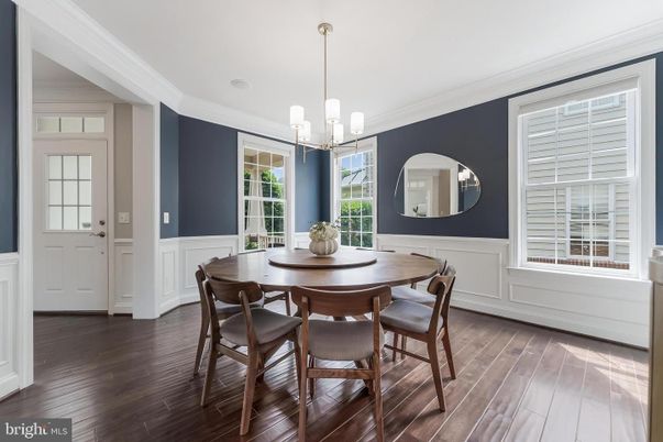 Dining room, Interior, Pendant Lights, Wood Texture Flooring