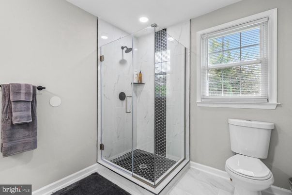 Bathroom, Glass Shower, Interior, Marble, Marble Walls, Recessed Lighting
