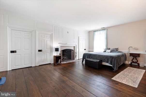 Bedroom, Fireplace, Interior, Wood Texture Flooring