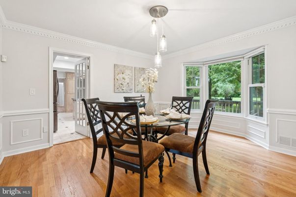 Dining room, Interior, Pendant Lights, Wood Texture Flooring