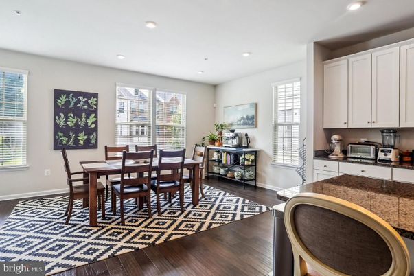 Dining room, Interior, Recessed Lighting, Wood Texture Flooring