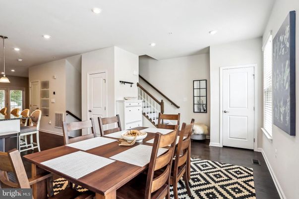Dining room, Interior, Pendant Lights, Recessed Lighting, Wood Texture Flooring