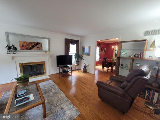 Dining room, Fireplace, Interior, Living room, Pendant Lights, Wood Texture Flooring