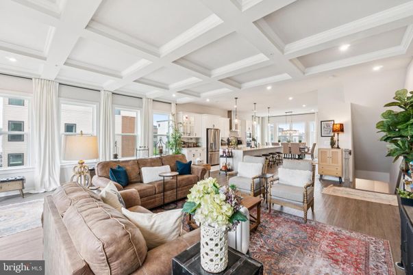 Dining room, Interior, Kitchen, Living room, Pendant Lights, Recessed Lighting, Stainless Steel Appliances, Wood Texture Flooring