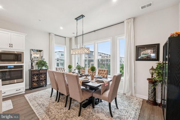 Chandelier, Dining room, Interior, Pendant Lights, Recessed Lighting, Wood Texture Flooring