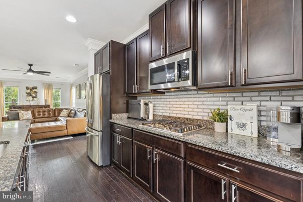 Interior, Kitchen, Living room, Recessed Lighting, Stainless Steel Appliances, Wood Texture Flooring