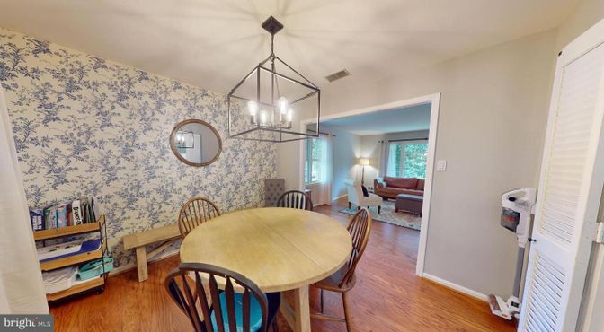 Dining room, Interior, Pendant Lights, Wood Texture Flooring