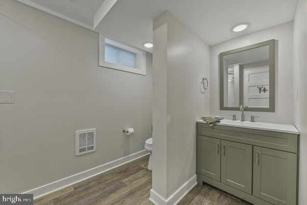 Bathroom, Interior, Recessed Lighting, Wood Texture Flooring
