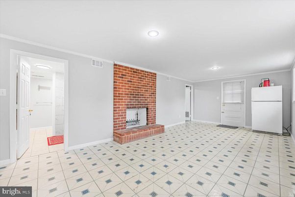 Empty room, Fireplace, Interior, Recessed Lighting, Stone Walls