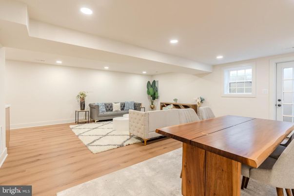 Dining room, Interior, Living room, Recessed Lighting, Wood Texture Flooring