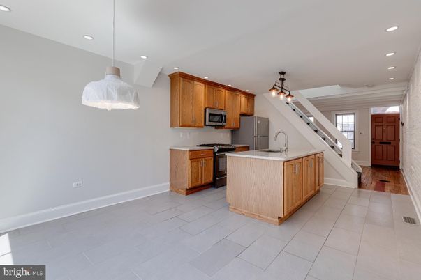 Interior, Kitchen, Pendant Lights, Recessed Lighting, Wood Texture Flooring