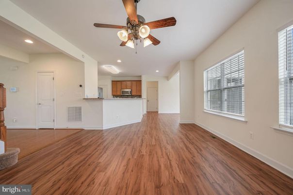 Empty room, Interior, Kitchen, Recessed Lighting, Wood Texture Flooring
