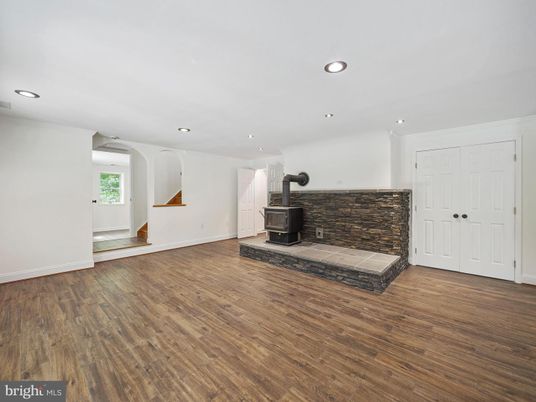 Empty room, Fireplace, Interior, Recessed Lighting, Wood Texture Flooring
