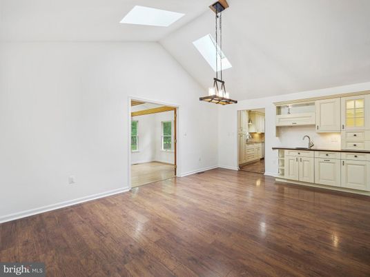 Empty room, Interior, Kitchen, Pendant Lights, Wood Texture Flooring