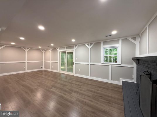 Empty room, Fireplace, Interior, Recessed Lighting, Wood Texture Flooring