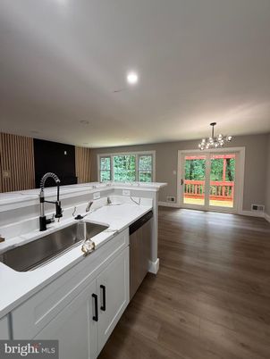 Chandelier, Interior, Kitchen, Recessed Lighting, Wood Texture Flooring