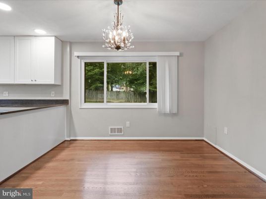 Chandelier, Empty room, Interior, Recessed Lighting, Wood Texture Flooring