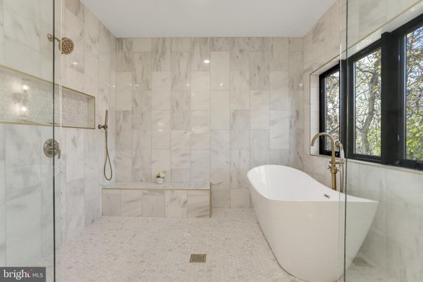 Bathroom, Free Standing Baths, Glass Shower, Interior, Marble Walls