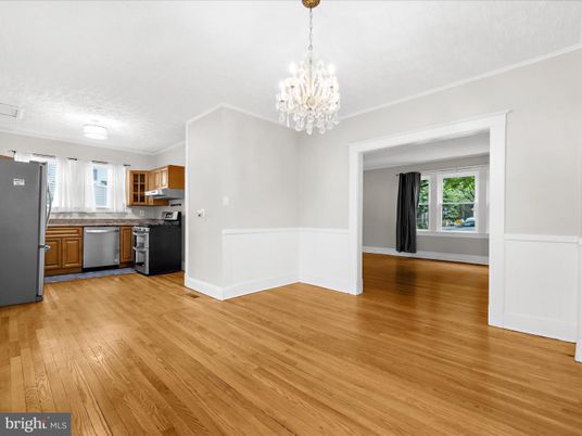 Chandelier, Empty room, Interior, Kitchen, Wood Texture Flooring
