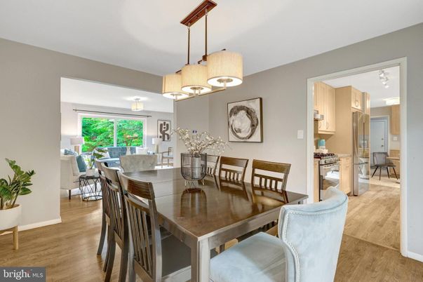 Dining room, Interior, Pendant Lights, Wood Texture Flooring