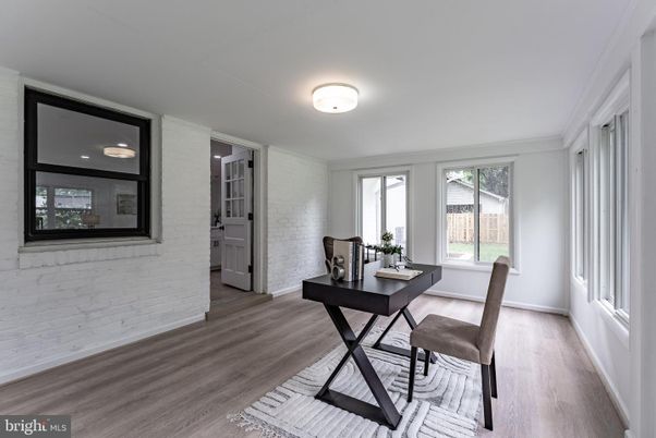 Home Office, Interior, Stone Walls, Wood Texture Flooring