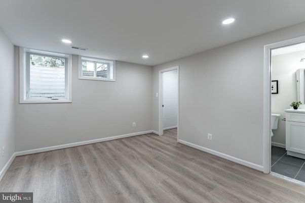 Bathroom, Empty room, Interior, Recessed Lighting, Wood Texture Flooring