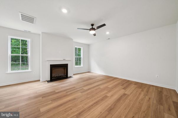 Empty room, Fireplace, Interior, Recessed Lighting, Wood Texture Flooring