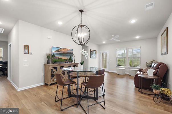 Dining room, Interior, Pendant Lights, Recessed Lighting, Wood Texture Flooring