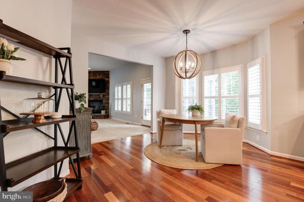 Chandelier, Dining room, Fireplace, Interior, Pendant Lights, Wood Texture Flooring