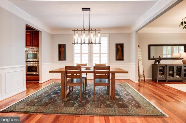 Dining room, Interior, Pendant Lights, Wood Texture Flooring