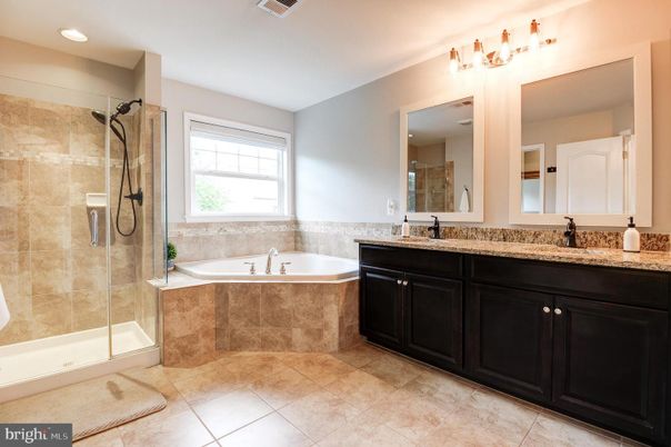 Bathroom, Dual Sink Vanities, Glass Shower, Interior, Recessed Lighting