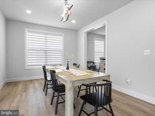 Dining room, Interior, Pendant Lights, Recessed Lighting, Wood Texture Flooring