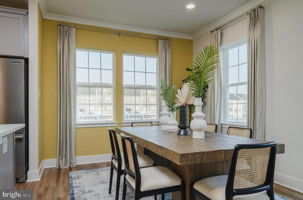 Dining room, Interior, Recessed Lighting, Wood Texture Flooring