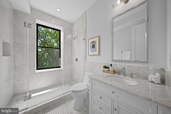 Bathroom, Glass Shower, Interior, Marble Walls, Recessed Lighting