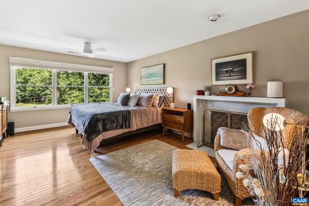 Bedroom, Fireplace, Interior, Wood Texture Flooring