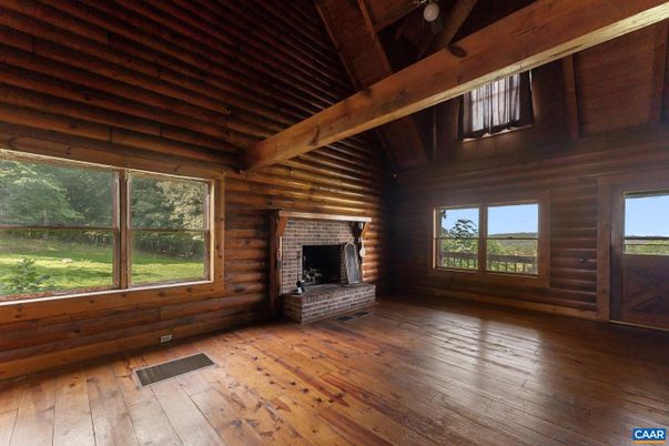 Empty room, Fireplace, Interior, Wooden Beams, Wooden Ceilings, Wood Texture Flooring, Wooden Walls