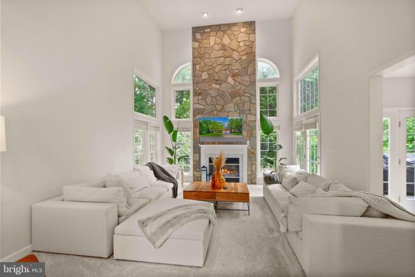 Fireplace, Interior, Living room, Recessed Lighting, Stone Walls
