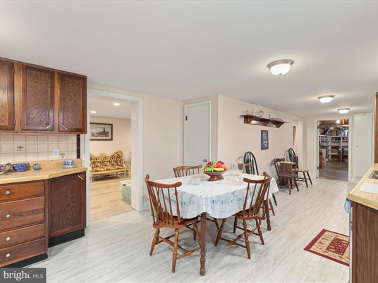 Dining room, Interior, Recessed Lighting, Wood Texture Flooring
