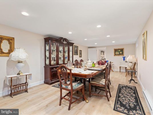 Dining room, Interior, Recessed Lighting, Wood Texture Flooring