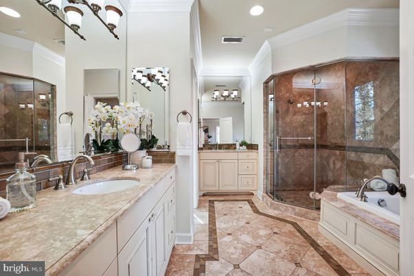 Bathroom, Dual Sink Vanities, Glass Shower, Interior, Recessed Lighting