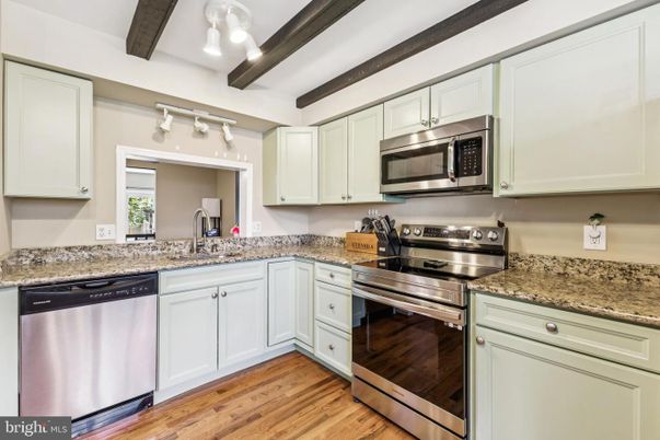 Interior, Kitchen, Stainless Steel Appliances, Wooden Beams, Wood Texture Flooring